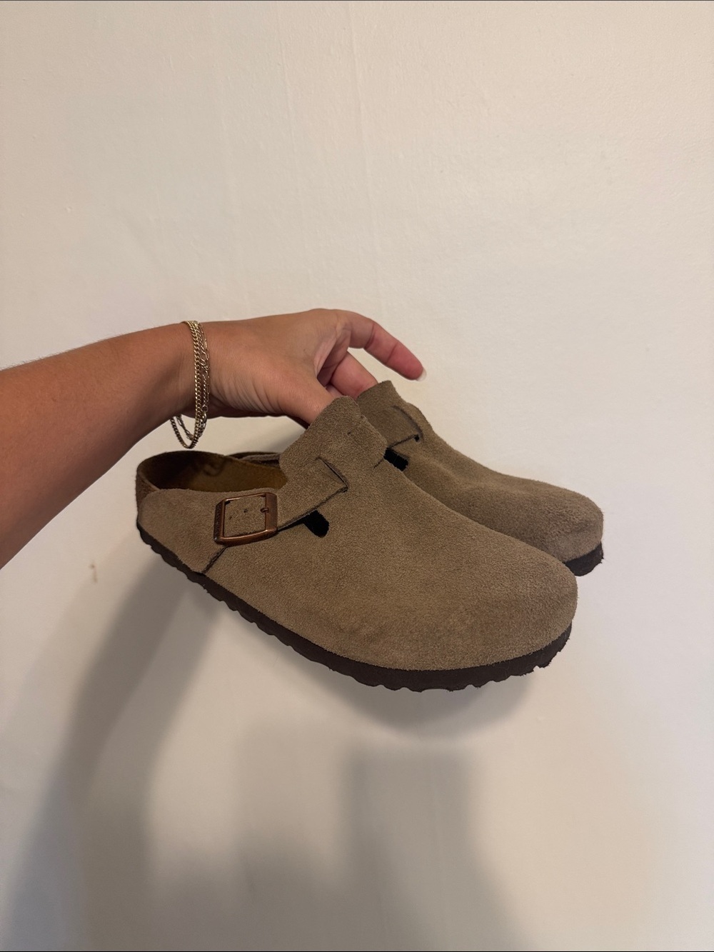 Birkenstock Suede Slip-On Clog in Taupe
